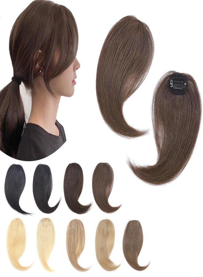 SEGO Side Bangs Clip in Bangs 100% Real Human Hair 10 inch 2PCS French Bangs Wave Fringe Swept Natural look Hair Piece 15g/Pcs-Medium Brown - Image 1
